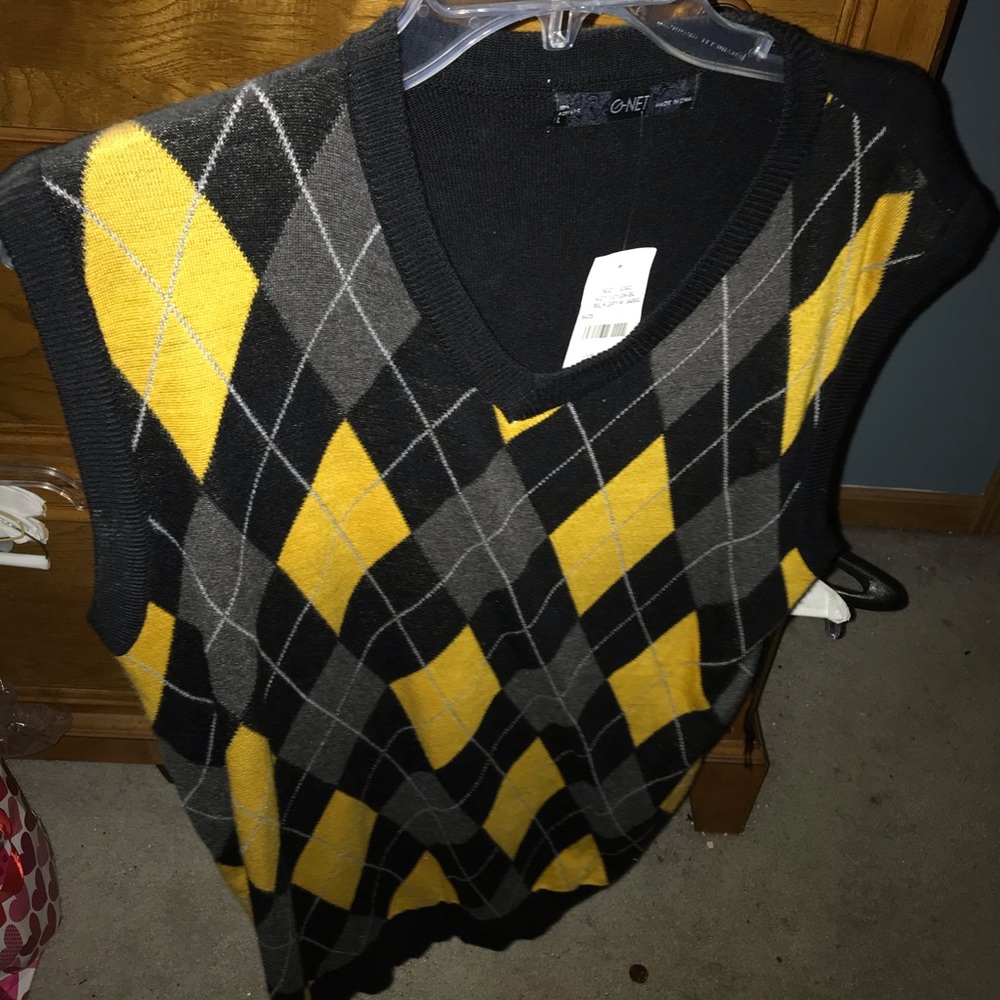 G-Net Black, Yellow and Grey Argyle Sweater Vest